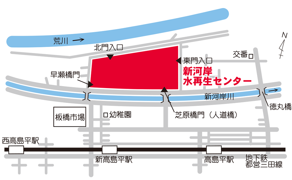 画像：新河岸水再生センターの案内図
