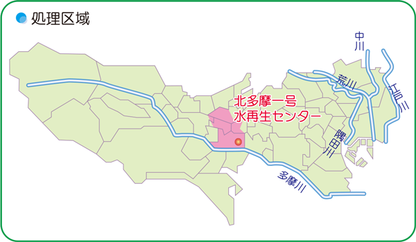 画像：北多摩一号水再生センターの処理区域