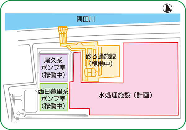 画像：東尾久浄化センターの配置図