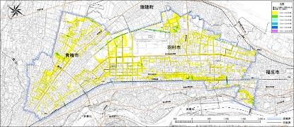 画像：多摩川上流雨水幹線流域　浸水予想区域図（これまでと同じ配色）