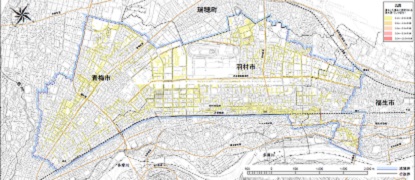 画像：多摩川上流雨水幹線流域　浸水予想区域図（色の濃さ等により認識できる配色）